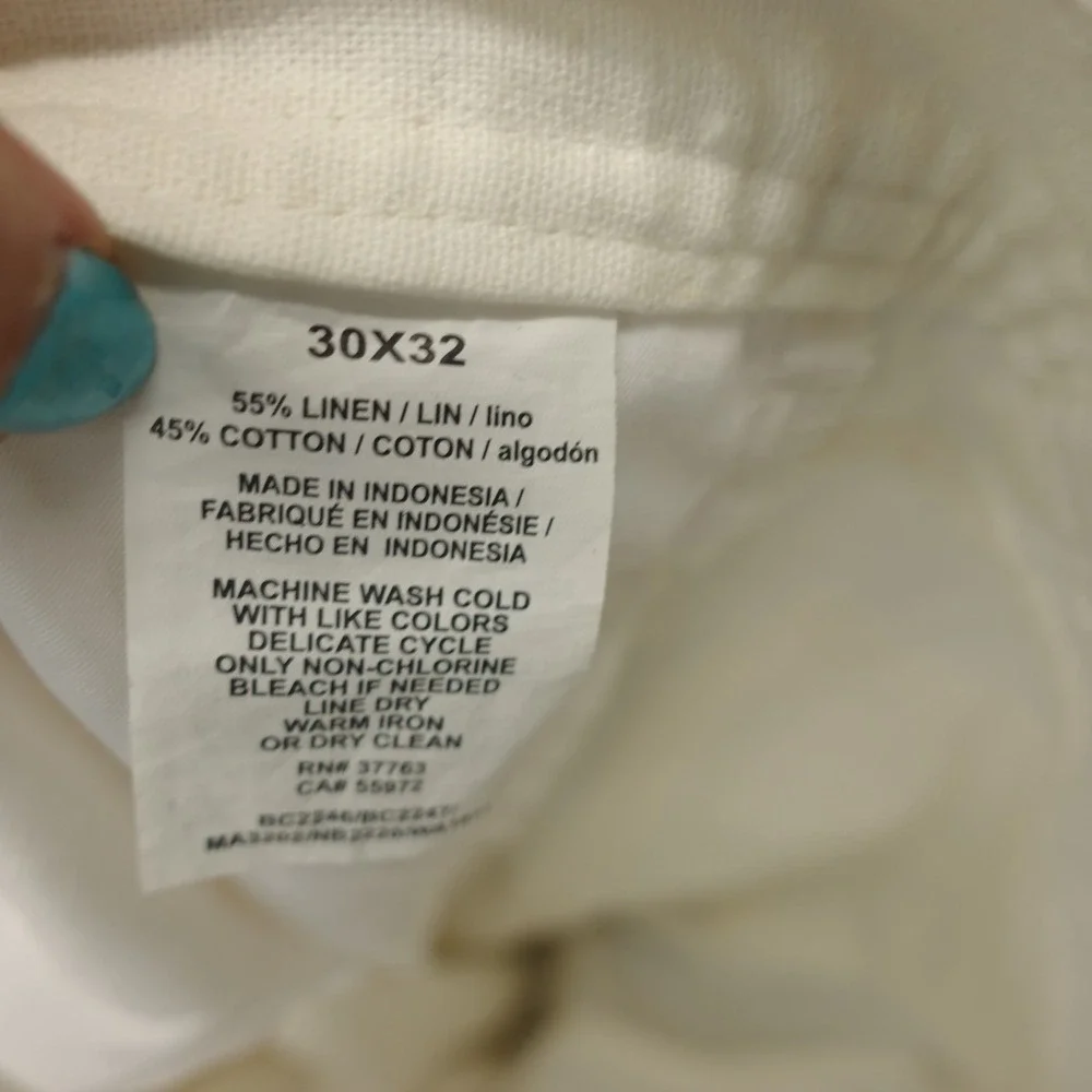 PERRY ELLIS Linen Pants Mens 30x32 White Slim Fit Tapered Trouser Summer Light